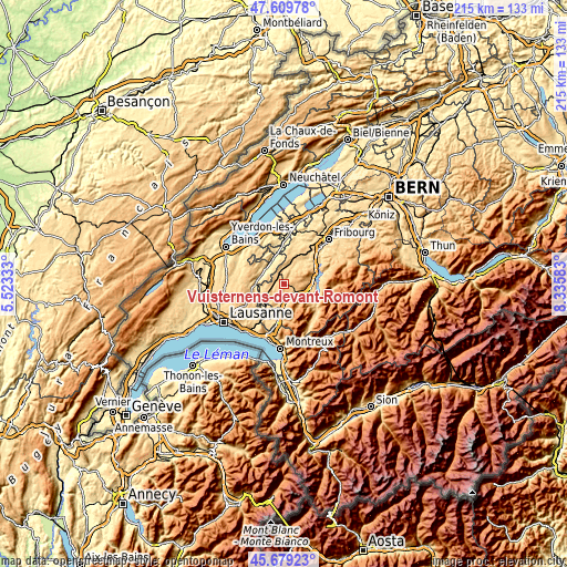 Topographic map of Vuisternens-devant-Romont