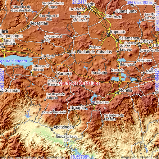 Topographic map of Caurio de Guadalupe