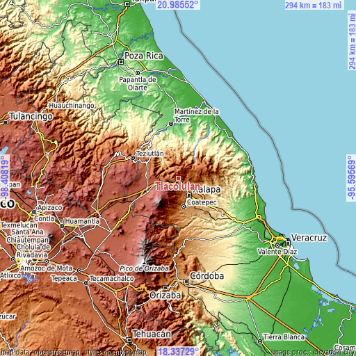 Topographic map of Tlacolulan