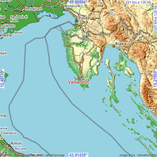 Topographic map of Valbandon