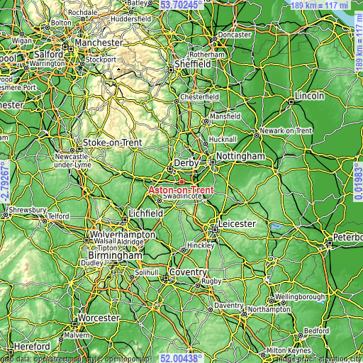 Topographic map of Aston-on-Trent
