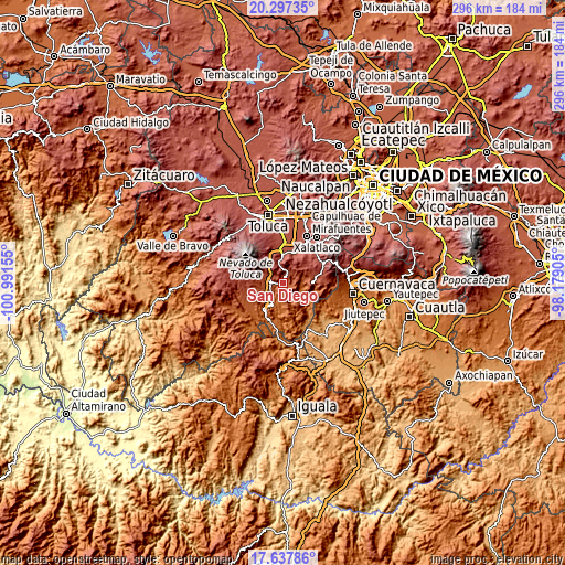 Topographic map of San Diego