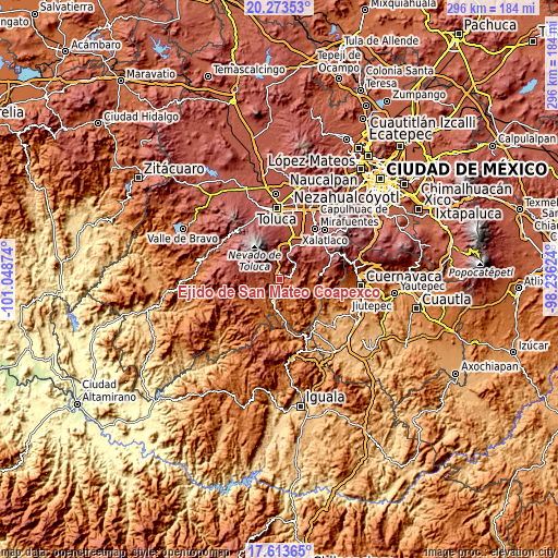 Topographic map of Ejido de San Mateo Coapexco