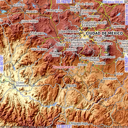 Topographic map of Zumpahuacán