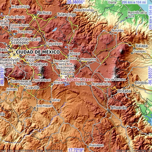 Topographic map of San Agustín Tlaxco