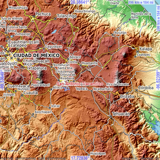 Topographic map of San Antonio Tlacamilco