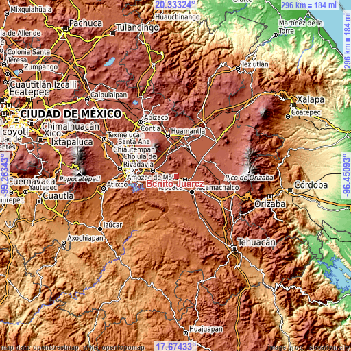 Topographic map of Benito Juárez