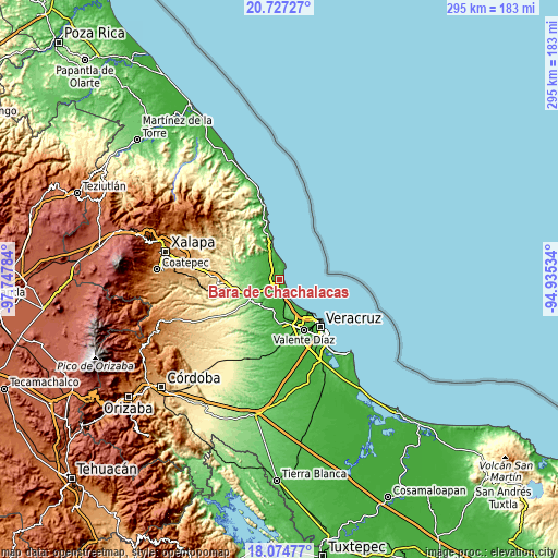 Topographic map of Bara de Chachalacas