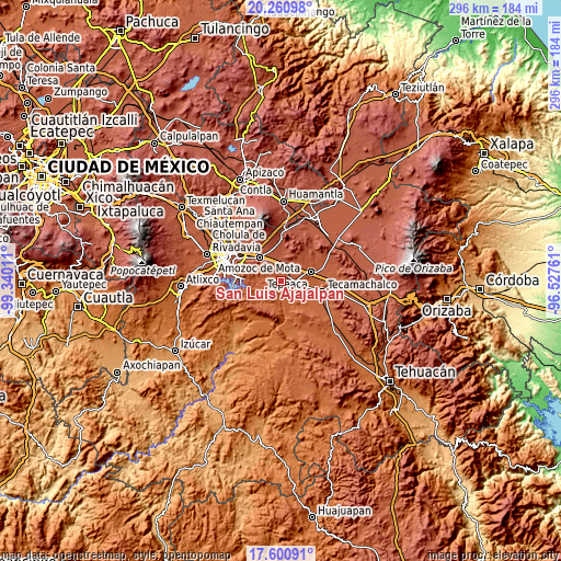 Topographic map of San Luis Ajajalpan