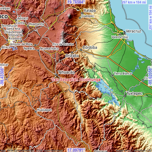 Topographic map of San Sebastián Alcomunga