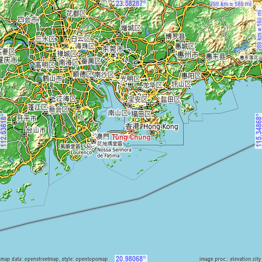 Topographic map of Tung Chung