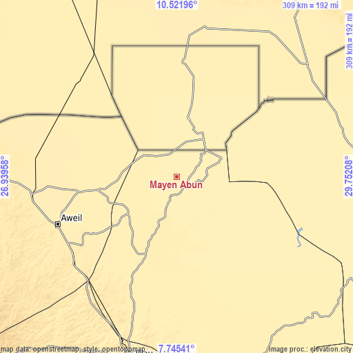 Topographic map of Mayen Abun