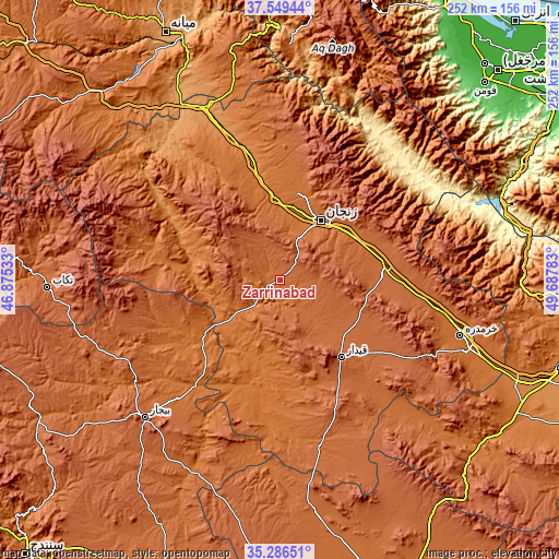 Topographic map of Zarrīnābād