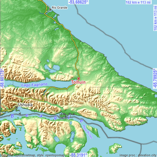Topographic map of Tolhuin