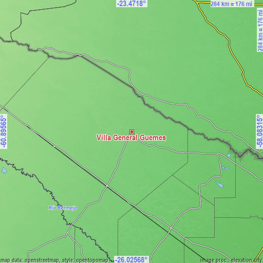 Topographic map of Villa General Guemes