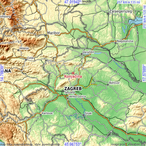 Topographic map of Konjšćina