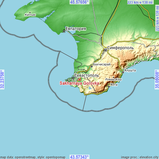 Topographic map of Sakharnaya Golovka