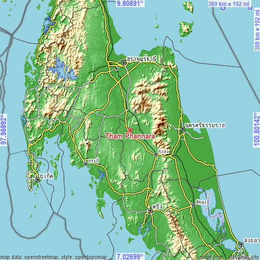 Topographic map of Tham Phannara