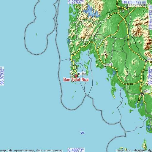 Topographic map of Ban Talat Nua