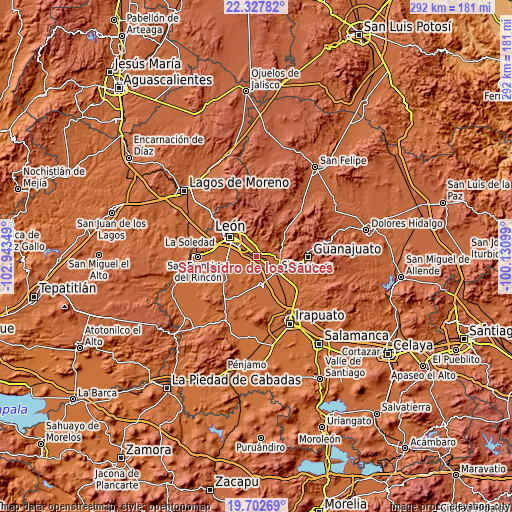 Topographic map of San Isidro de los Sauces