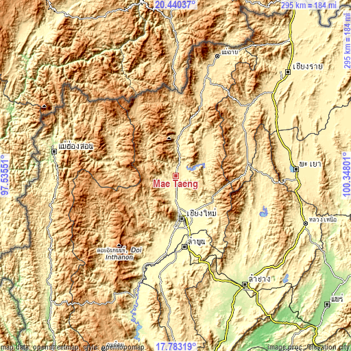 Topographic map of Mae Taeng