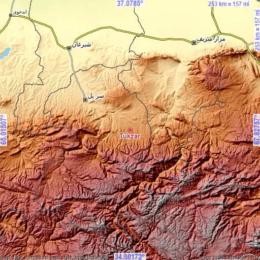 Topographic map of Tukzār