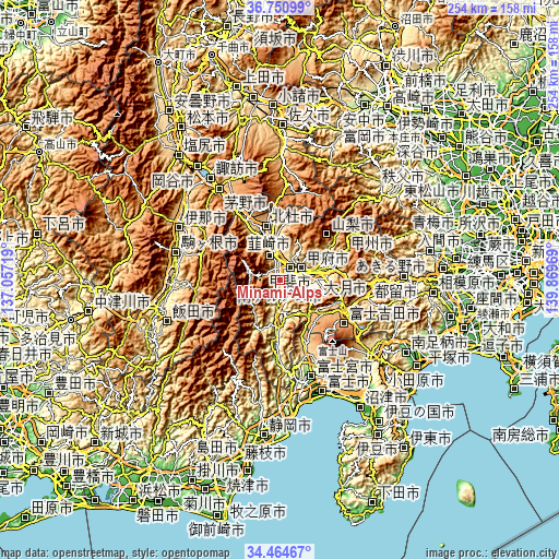 Topographic map of Minami-Alps