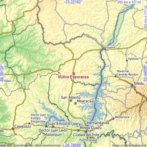 Topographic map of Nueva Esperanza