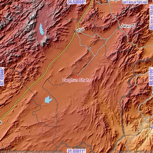 Topographic map of Zarghūn Shahr