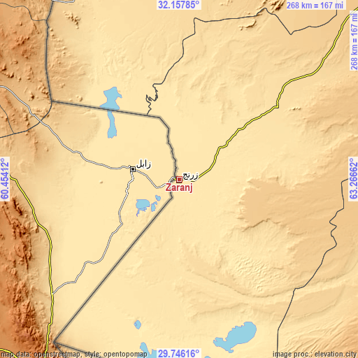 Topographic map of Zaranj