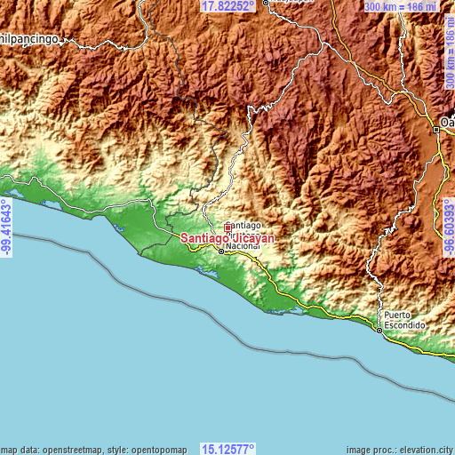 Topographic map of Santiago Jicayán