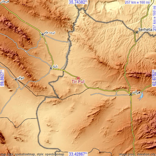 Topographic map of Tīr Pul