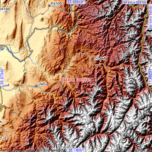 Topographic map of Bāzār-e Tashkān
