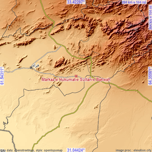 Topographic map of Markaz-e Ḩukūmat-e Sulţān-e Bakwāh