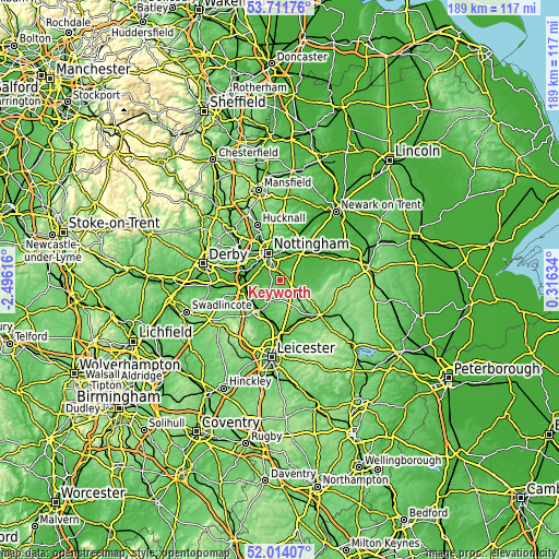 Topographic map of Keyworth
