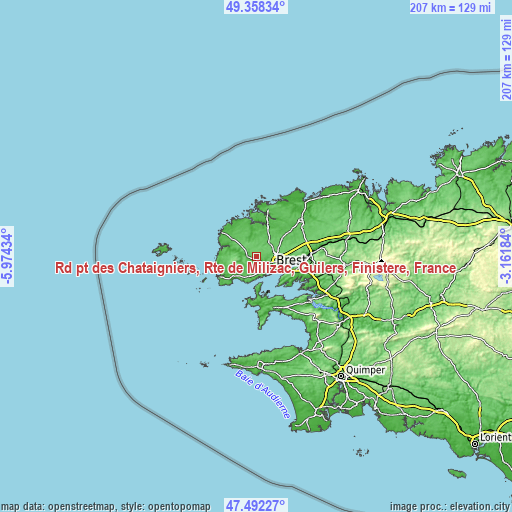 Topographic map of Rd pt des Chataigniers, Rte de Milizac, Guilers, Finistère, France