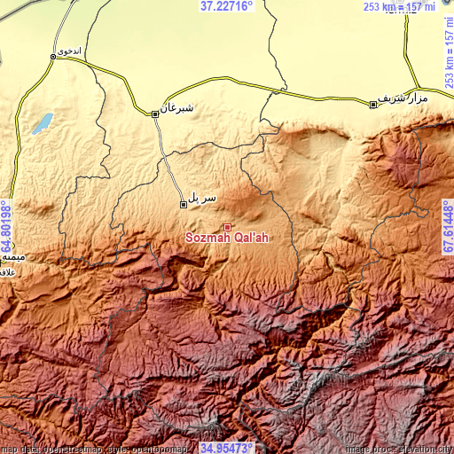 Topographic map of Sōzmah Qal‘ah