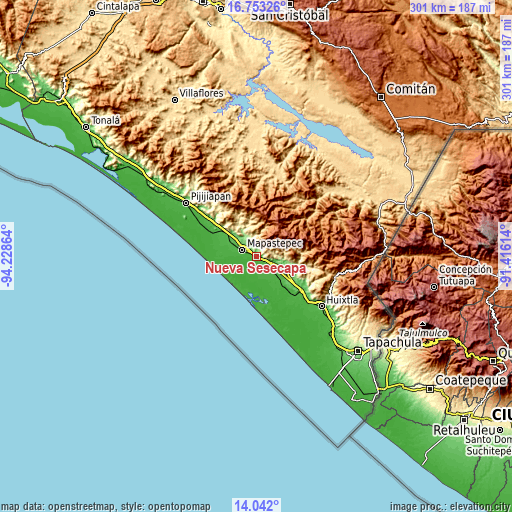 Topographic map of Nueva Sesecapa