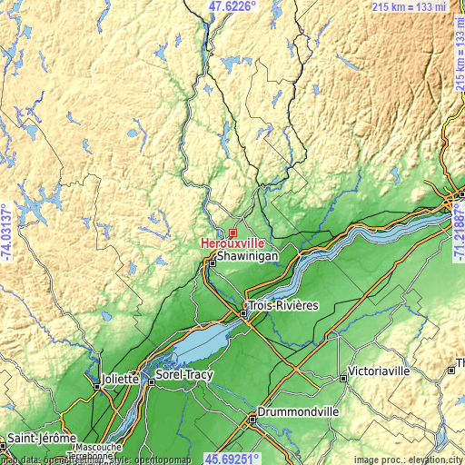Topographic map of Hérouxville