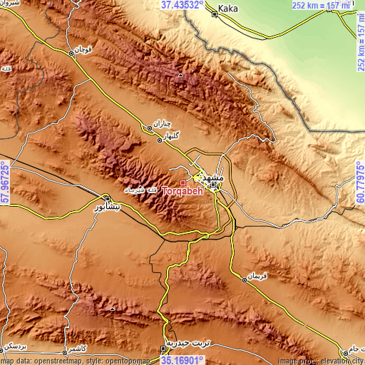 Topographic map of Ţorqabeh