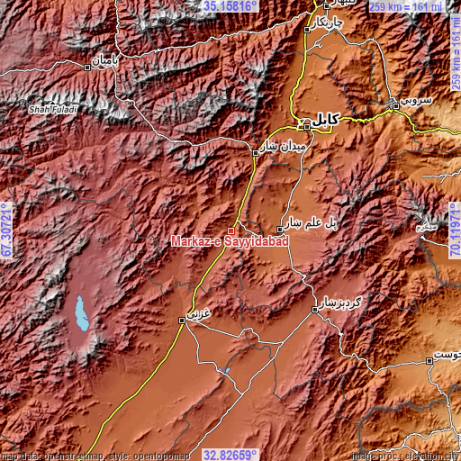 Topographic map of Markaz-e Sayyidābād