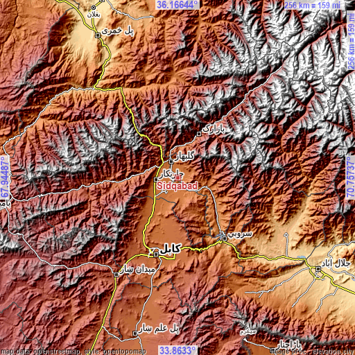 Topographic map of Sidqābād