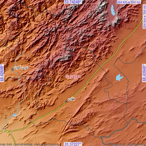 Topographic map of Sāyagaz