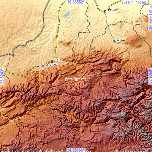 Topographic map of Sar Chakān