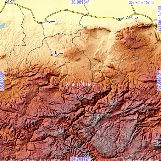 Topographic map of Sang-e Chārak