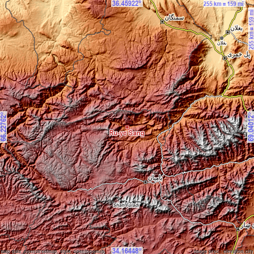 Topographic map of Rū-ye Sang