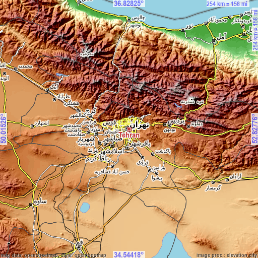 Topographic map of Tehran