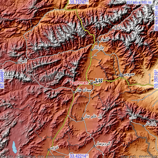 Topographic map of Paghmān