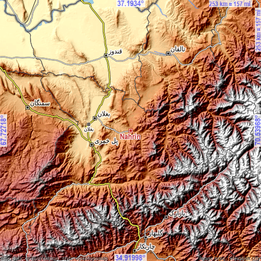 Topographic map of Nahrīn