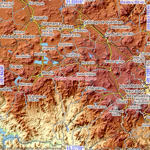 Topographic map of Aquiles Córdova Morán